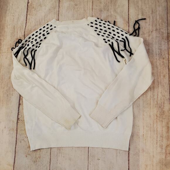 Kathie K white tasseled sweater sz M - Picture 5 of 7